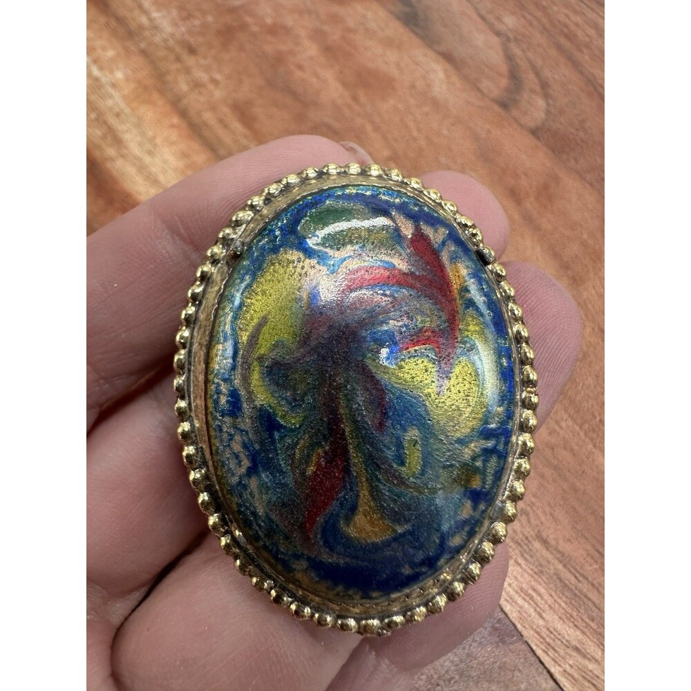 Gold Tone Glass Signed Swirls Pin Brooch Goldtone Vintage